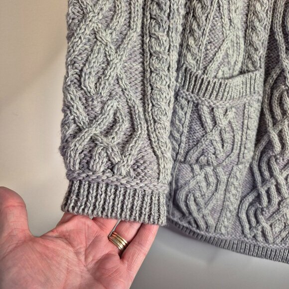 Aran Mor Cable Knit 100% Merino Wool Grey One Button Longline Cardigan - Picture 5 of 8